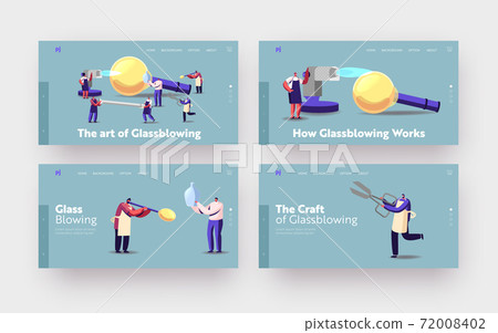 Glassblowing, Glass Decor Producing Landing Page Template Set. Tiny Characters with Huge Instruments Create Glasswork Glassblowing, Glass Decor Producing Landing Page Template Set. Tiny Characters with Huge Instruments Create Glasswork 72008402
