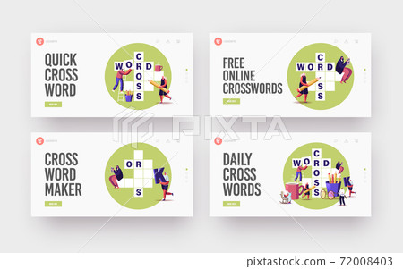 Brain Training, Puzzle Solving Landing Page Template Set. Tiny Characters Solve Huge Crossword. Spare Time Recreation Brain Training, Puzzle Solving Landing Page Template Set. Tiny Characters Solve Huge Crossword. Spare Time Recreation 72008403