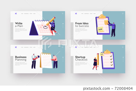 Scheduling, Planning, Plan Writing Landing Page Template Set. Business Characters Stand at Huge Clipboard with Checklist Scheduling, Planning, Plan Writing Landing Page Template Set. Business Characters Stand at Huge Clipboard with Checklist 72008404
