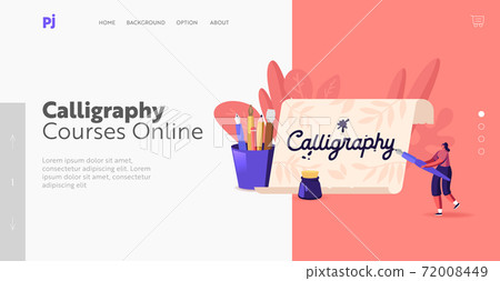 Female Writing Letters, Abc Script, Education Landing Page Template. Tiny Woman with Quill Pen Practicing Spelling Female Writing Letters, Abc Script, Education Landing Page Template. Tiny Woman with Quill Pen Practicing Spelling 72008449