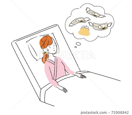 Handwritten line art color illustration, money worries, hospitalized woman Handwritten line art color illustration, money worries, hospitalized woman 72008842