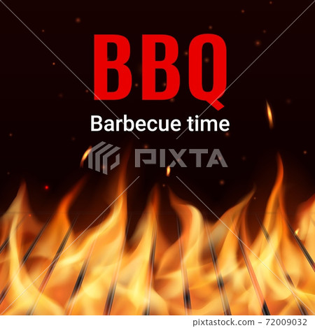 Barbeque grill grid in fire realistic vector Barbeque grill grid in fire realistic vector 72009032