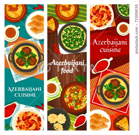 Azerbaijani food vector meals cartoon banners 72009038
