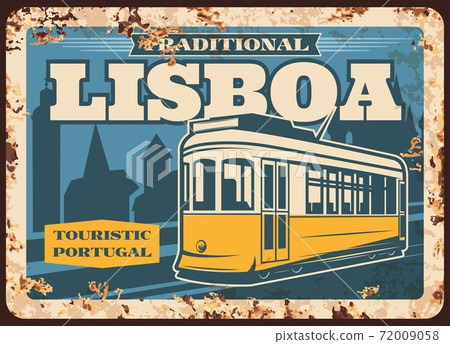 Portugal travel, Lisbon tram metal plate rusty 72009058