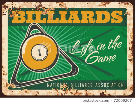 Billiards game rusty metal plate vector ball, rack 72009207