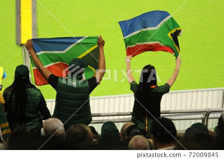 Rugby World Cup South Africa flag in the spectators' seats Rugby World Cup South Africa flag in the spectators' seats 72009845