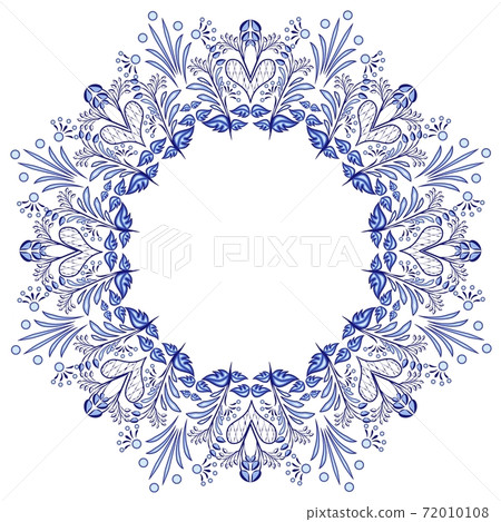 Round flower frame gzhel style isolated on white. Blue floral pattern. Round flower frame gzhel style isolated on white. Blue floral pattern. 72010108