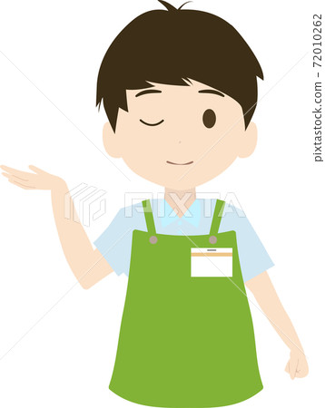 Illustration of a simple male clerk who closes one eye and guides Illustration of a simple male clerk who closes one eye and guides 72010262