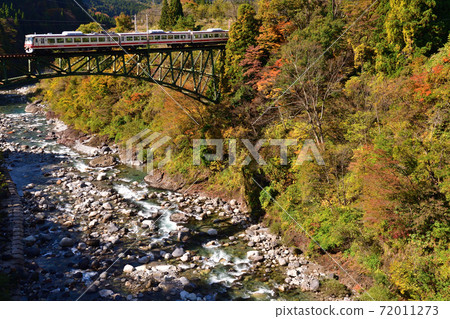 Limited express train of Toyama Chiho Railway crossing the bridge Limited express train of Toyama Chiho Railway crossing the bridge 72011273