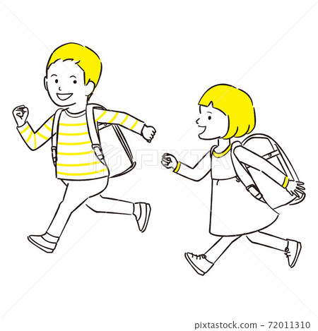 手繪1color男孩和女孩帶著微笑奔跑 72011310