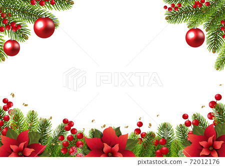 Christmas Postcard With Poinsettia Border With White Background 72012176