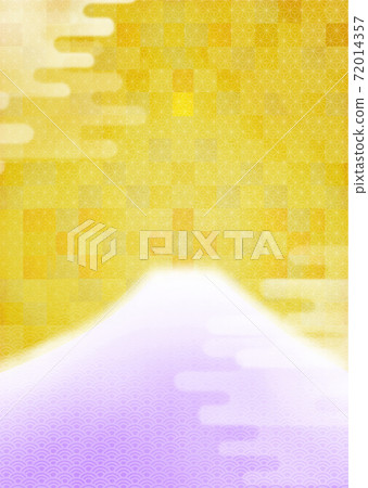 Purple Mt. Fuji cute New Year's card background illustration with gold leaf in the background Vertical copy space available Purple Mt. Fuji cute New Year's card background illustration with gold leaf in the background Vertical copy space available 72014357