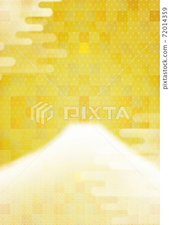 Gold leaf gold Mt. Fuji cute New Year's card background illustration Vertical copy space available 72014359