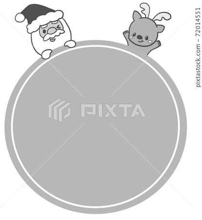 Colorless circular Christmas illustrations of cute Santa Claus and reindeer 72014551