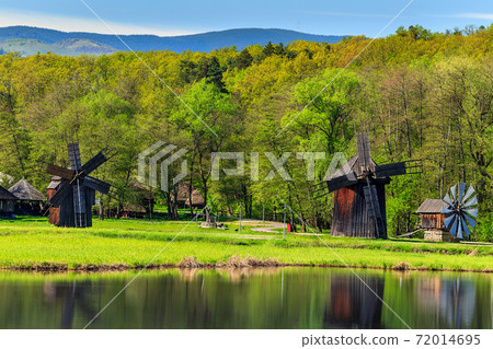 Traditional old windmills,Astra Museum,Sibiu,Transylvania,Romania,Europe Traditional old windmills,Astra Museum,Sibiu,Transylvania,Romania,Europe 72014695