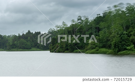 Long exposure photograph of Hiyare reservoir and forest moody atmosphere. Long exposure photograph of Hiyare reservoir and forest moody atmosphere. 72015729