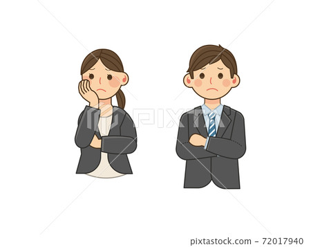 Men and women in suits worried with their arms crossed Men and women in suits worried with their arms crossed 72017940