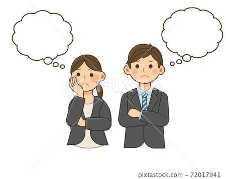 Men and women in suits thinking with their arms crossed 72017941
