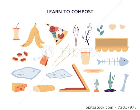Vector flat illustration of a set of organic waste for composting. 72017973