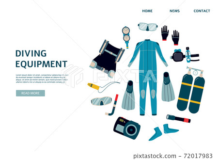 Vector illustration of equipment for scuba diving a landing page template 72017983