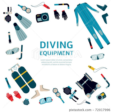 Diving equipment salling and rental banner template, flat vector illustration. 72017996