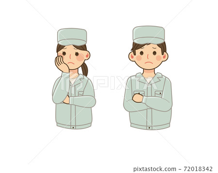 Men and women in work clothes worried with their arms crossed Men and women in work clothes worried with their arms crossed 72018342