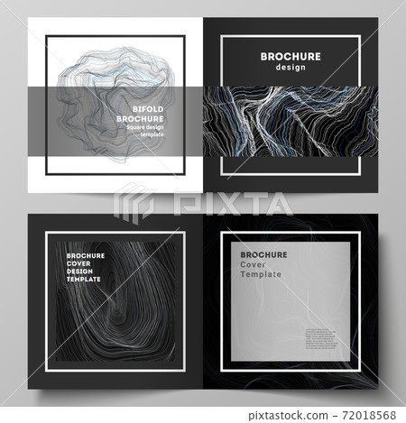 The black colored vector illustration layout of two covers templates for square design bifold brochure, magazine, flyer, booklet. Smooth smoke wave, hi-tech concept black color techno background. The black colored vector illustration layout of two covers templates for square design bifold brochure, magazine, flyer, booklet. Smooth smoke wave, hi-tech concept black color techno background. 72018568