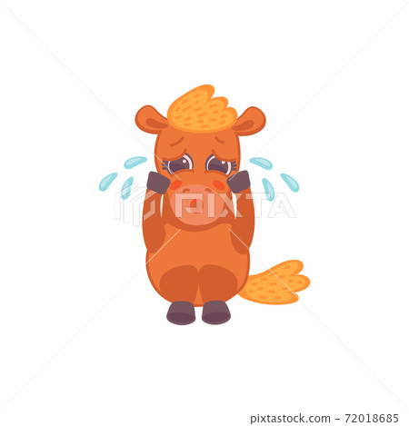Vector cartoon isolated illustration of sad crying pony Vector cartoon isolated illustration of sad crying pony 72018685