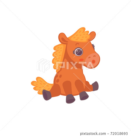 Cartoon character of cute pony horse sitting, flat vector illustration isolated. 72018693