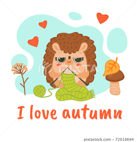 Hedgehog with ball of green yarn and knitting needles a vector cartoon illustration Hedgehog with ball of green yarn and knitting needles a vector cartoon illustration 72018694