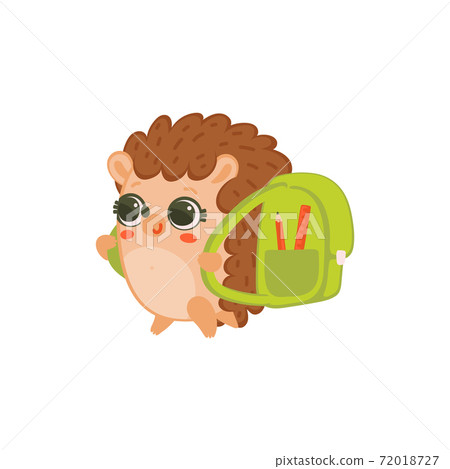 Cute little hedgehog with backpack, flat cartoon vector illustration isolated 72018727
