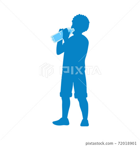 Silhouette of boy drinking water from bottle flat vector illustration isolated. 72018901