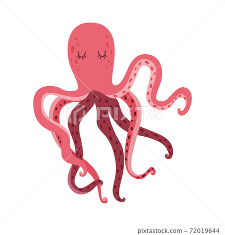 Pink cartoon octopus sleeping isolated on white background. Pink cartoon octopus sleeping isolated on white background. 72019644