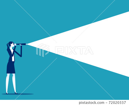 Businesswoman using telescope to look into the distance. Business vision concept Businesswoman using telescope to look into the distance. Business vision concept 72020337