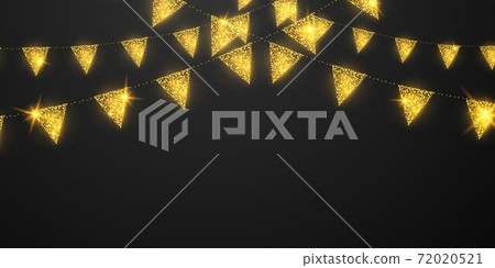 flag celebration Confetti and ribbons gold frame party banner, Event Birthday background template with. 72020521