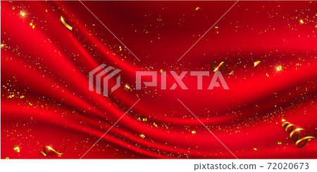 Red curtain background. Grand opening event design. confetti gold ribbons. luxury greeting rich card. 72020673