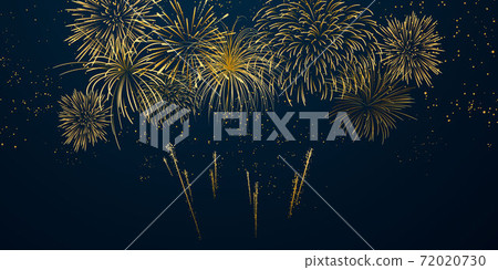 firework and christmas themed Celebration party Happy New Year Gold background design. 72020730