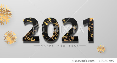 Happy New Year 2021 background. Greeting card design template gold. Celebrate brochure or flyer. Happy New Year 2021 background. Greeting card design template gold. Celebrate brochure or flyer. 72020769
