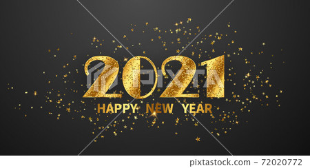 2021 Happy New Year Gold background and christmas themed Celebration party banner and cards. 72020772
