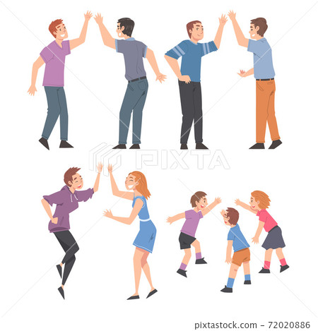 People Giving High Five Set, Cheerful Friends or Colleagues Characters Meeting Cartoon Style Vector Illustration People Giving High Five Set, Cheerful Friends or Colleagues Characters Meeting Cartoon Style Vector Illustration 72020886