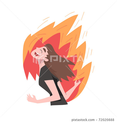 Stressed Girl in Flame, Stress, Burnout, Emotional Problems Concept Cartoon Style Vector Illustration Stressed Girl in Flame, Stress, Burnout, Emotional Problems Concept Cartoon Style Vector Illustration 72020888