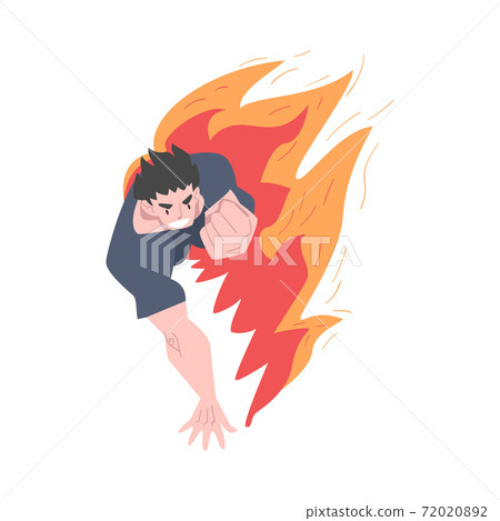 Running Man in Flame, Burning Fury, Stress, Burnout, Emotional Problems Concept Cartoon Style Vector Illustration 72020892