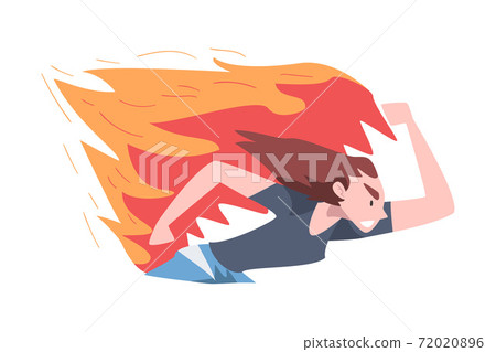Running Burning Girl, Stress, Burnout, Emotional Problems Concept Cartoon Style Vector Illustration 72020896
