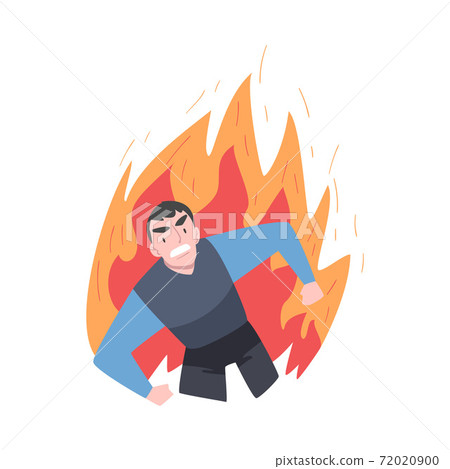 Furious Businessman in Flame, Burning Fury, Rage, Stress, Burnout, Emotional Problems Cartoon Style Vector Illustration Furious Businessman in Flame, Burning Fury, Rage, Stress, Burnout, Emotional Problems Cartoon Style Vector Illustration 72020900