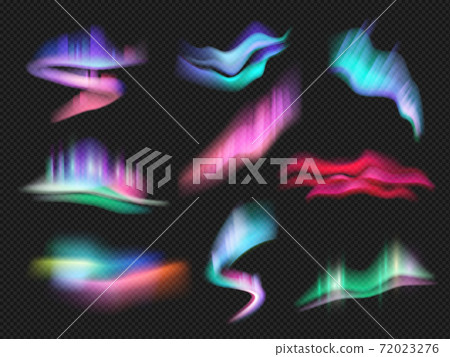Northern light effects. Beauty weather space gradient in sky lighting night aurora vector set Northern light effects. Beauty weather space gradient in sky lighting night aurora vector set 72023276