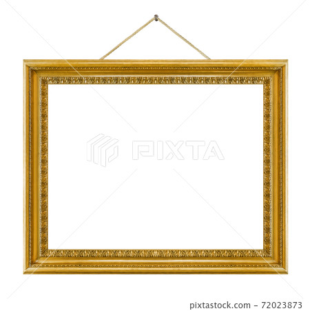 Old wooden picture frame hanging on a rope 72023873