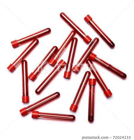 Blood test tube with red plug isolated on white background Blood test tube with red plug isolated on white background 72024133