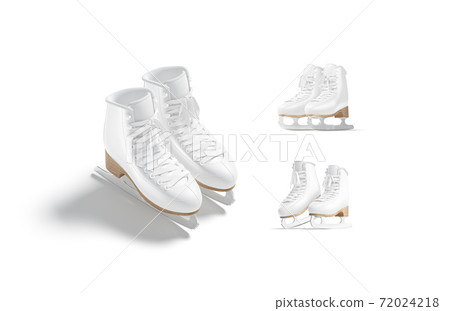 Blank white ice skates with blade mockup pair, different views 72024218