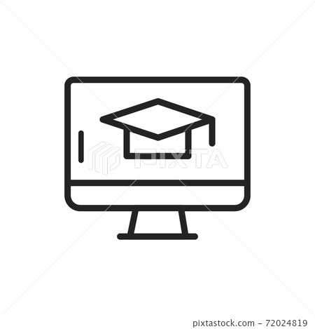 Distance learning black line icon. Online training courses. Home leisure. Isolated vector element. Distance learning black line icon. Online training courses. Home leisure. Isolated vector element. 72024819