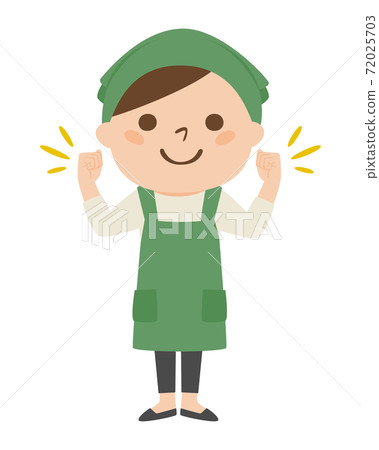 A smiling woman in an apron. Illustration of a motivated and energetic woman. A smiling woman in an apron. Illustration of a motivated and energetic woman. 72025703